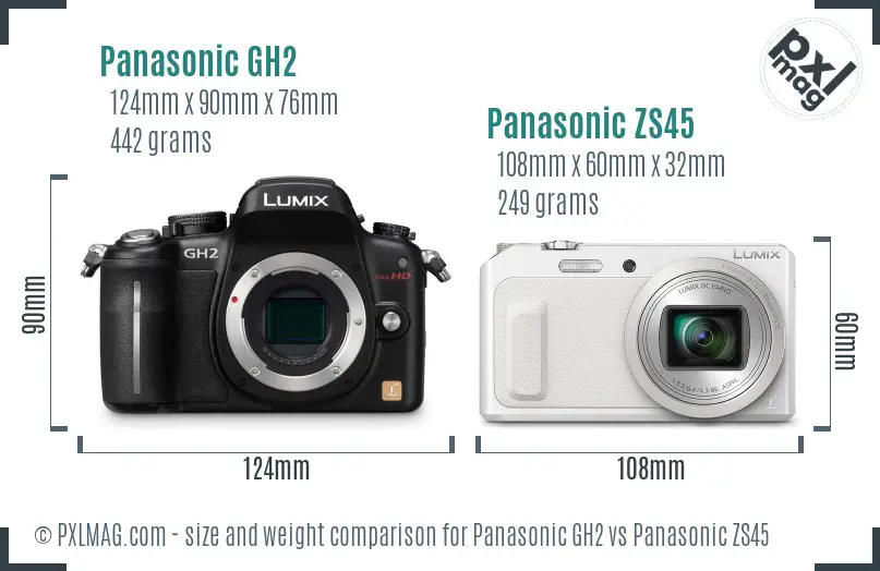 Panasonic GH2 vs Panasonic ZS45 size comparison