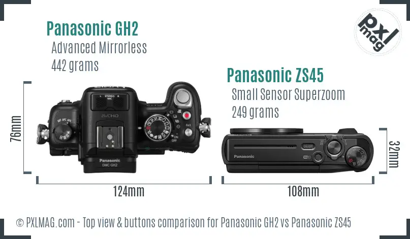 Panasonic GH2 vs Panasonic ZS45 top view buttons comparison