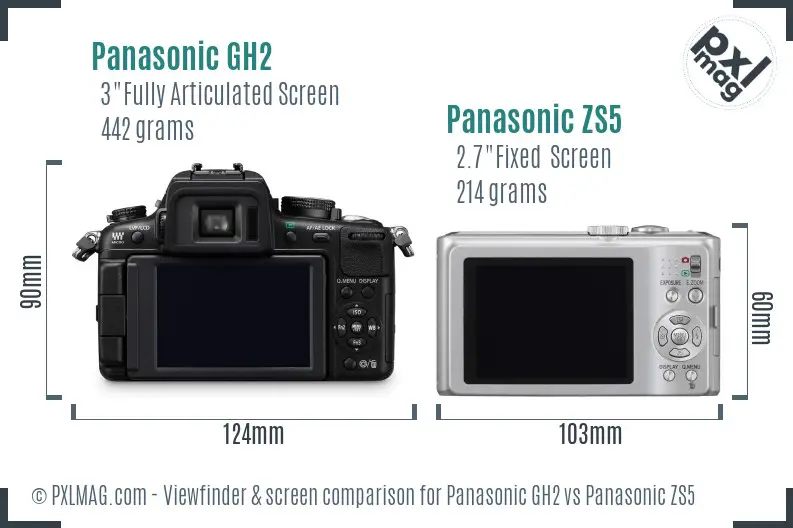 Panasonic GH2 vs Panasonic ZS5 Screen and Viewfinder comparison