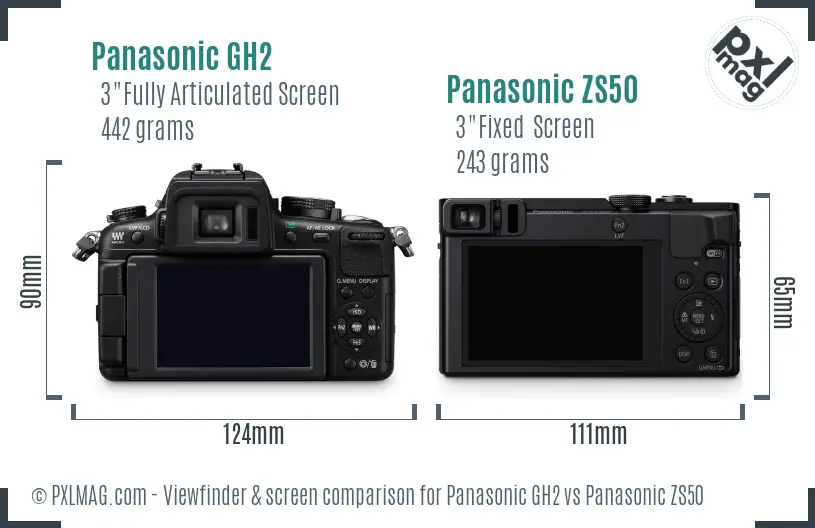 Panasonic GH2 vs Panasonic ZS50 Screen and Viewfinder comparison