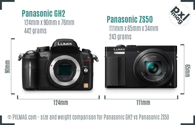 Panasonic GH2 vs Panasonic ZS50 size comparison