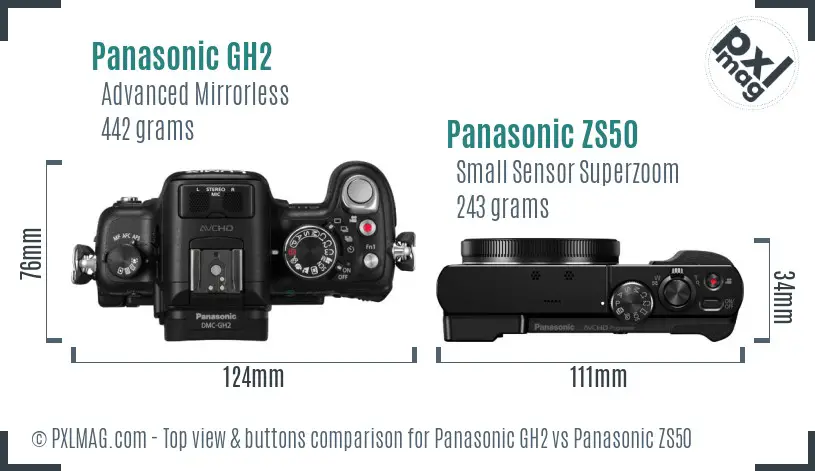 Panasonic GH2 vs Panasonic ZS50 top view buttons comparison