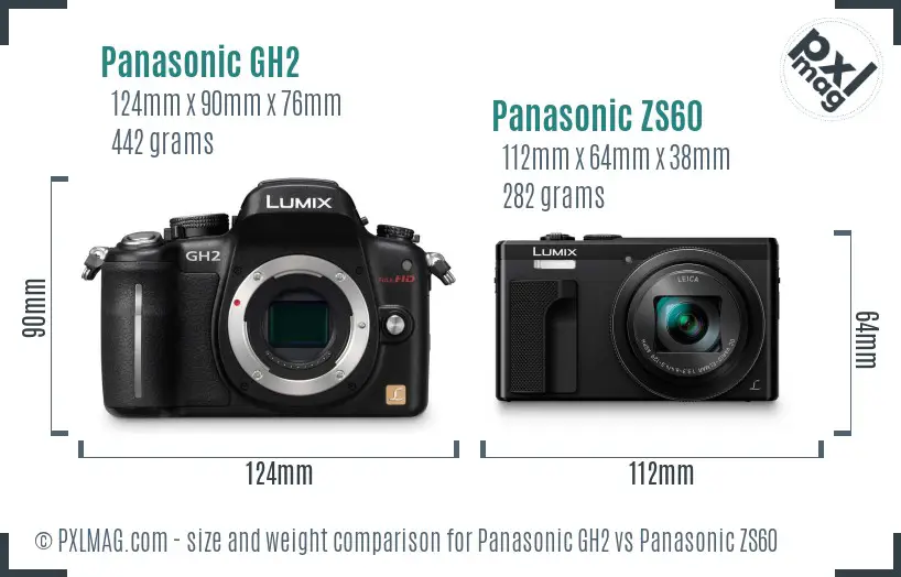 Panasonic GH2 vs Panasonic ZS60 size comparison