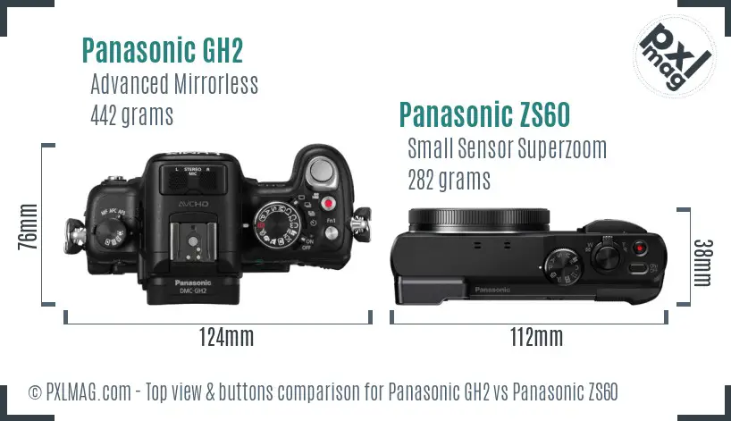 Panasonic GH2 vs Panasonic ZS60 top view buttons comparison