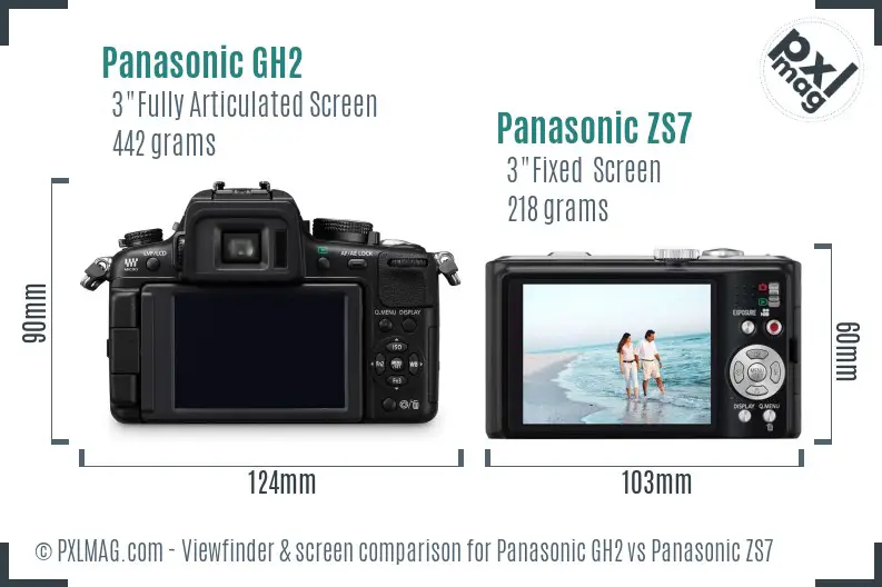 Panasonic GH2 vs Panasonic ZS7 Screen and Viewfinder comparison