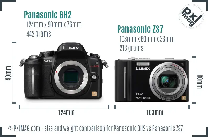 Panasonic GH2 vs Panasonic ZS7 size comparison