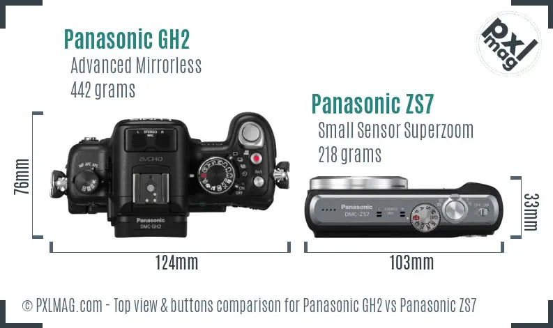 Panasonic GH2 vs Panasonic ZS7 top view buttons comparison