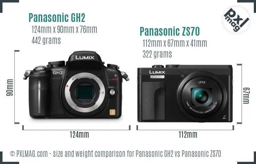 Panasonic GH2 vs Panasonic ZS70 size comparison