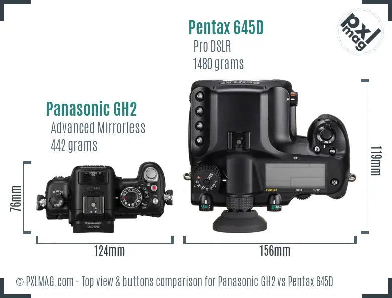 Panasonic GH2 vs Pentax 645D top view buttons comparison