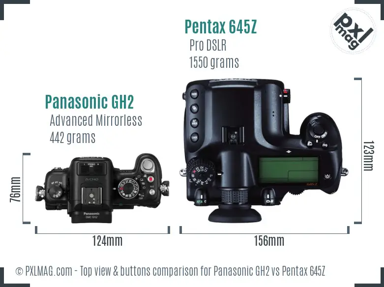 Panasonic GH2 vs Pentax 645Z top view buttons comparison