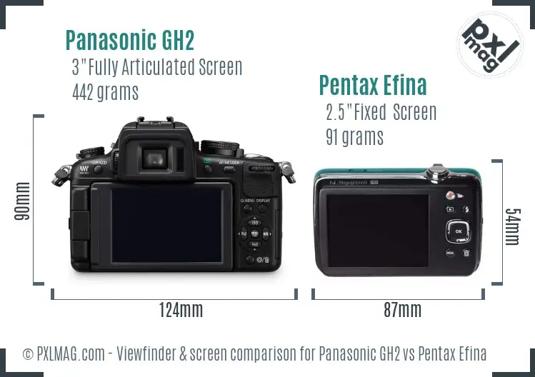 Panasonic GH2 vs Pentax Efina Screen and Viewfinder comparison