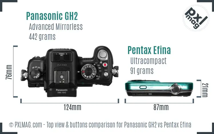 Panasonic GH2 vs Pentax Efina top view buttons comparison