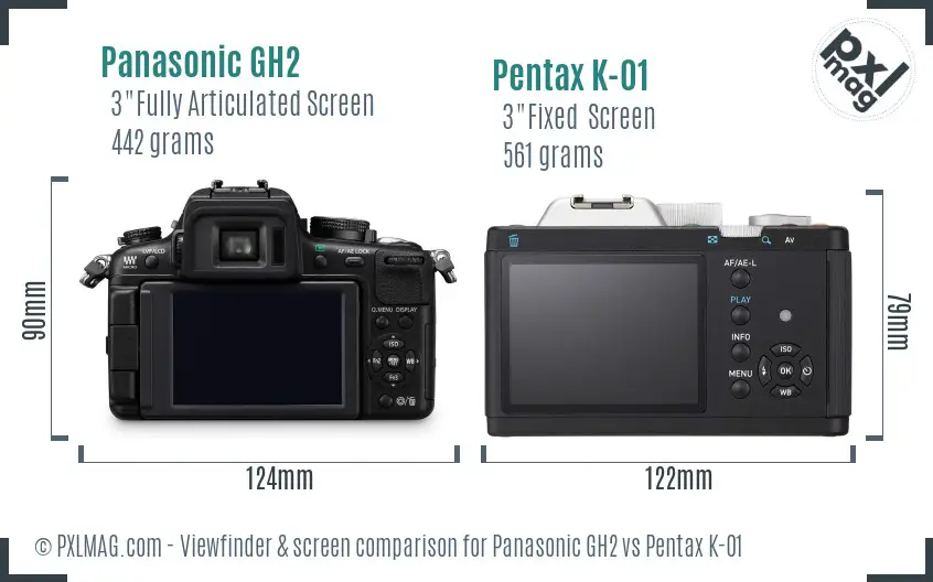 Panasonic GH2 vs Pentax K-01 Screen and Viewfinder comparison