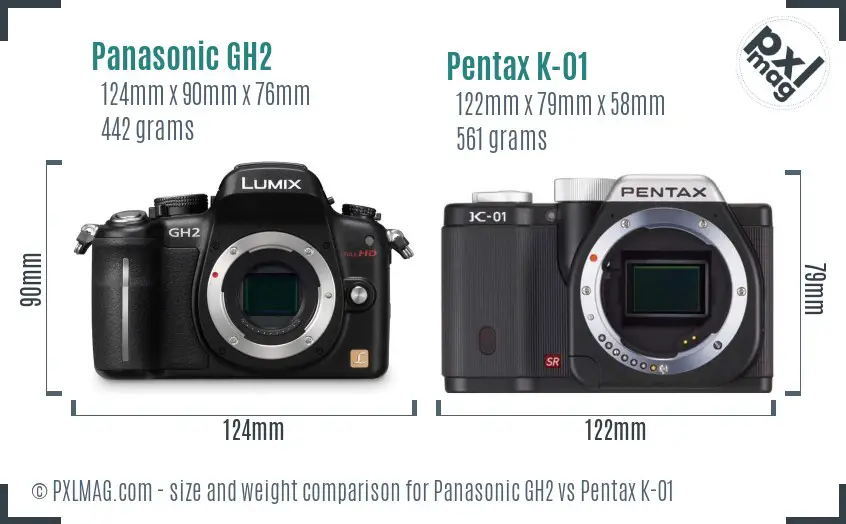 Panasonic GH2 vs Pentax K-01 size comparison