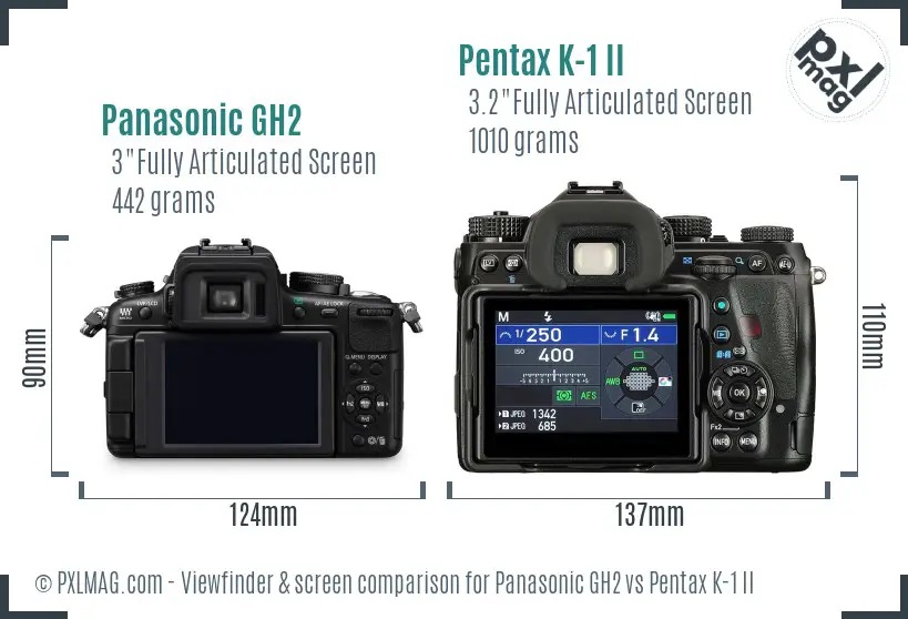 Panasonic GH2 vs Pentax K-1 II Screen and Viewfinder comparison