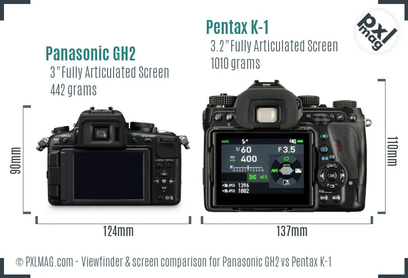 Panasonic GH2 vs Pentax K-1 Screen and Viewfinder comparison