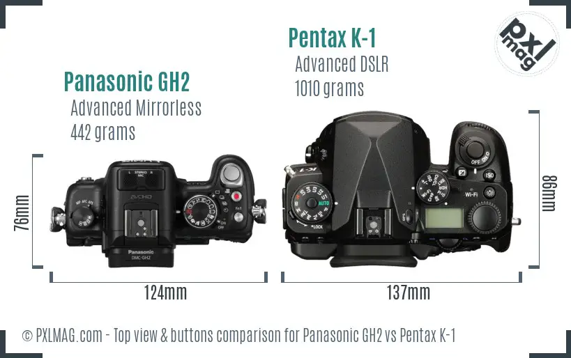 Panasonic GH2 vs Pentax K-1 top view buttons comparison