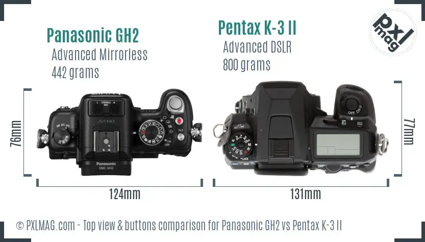 Panasonic GH2 vs Pentax K-3 II top view buttons comparison