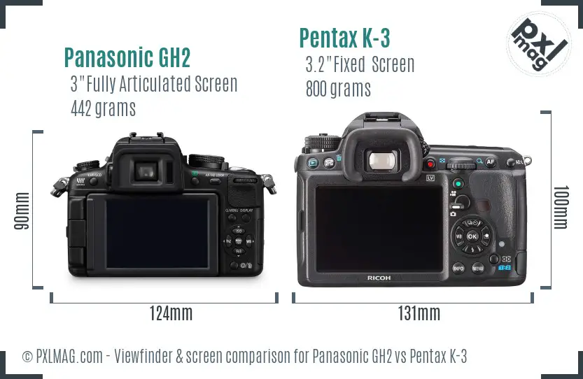 Panasonic GH2 vs Pentax K-3 Screen and Viewfinder comparison