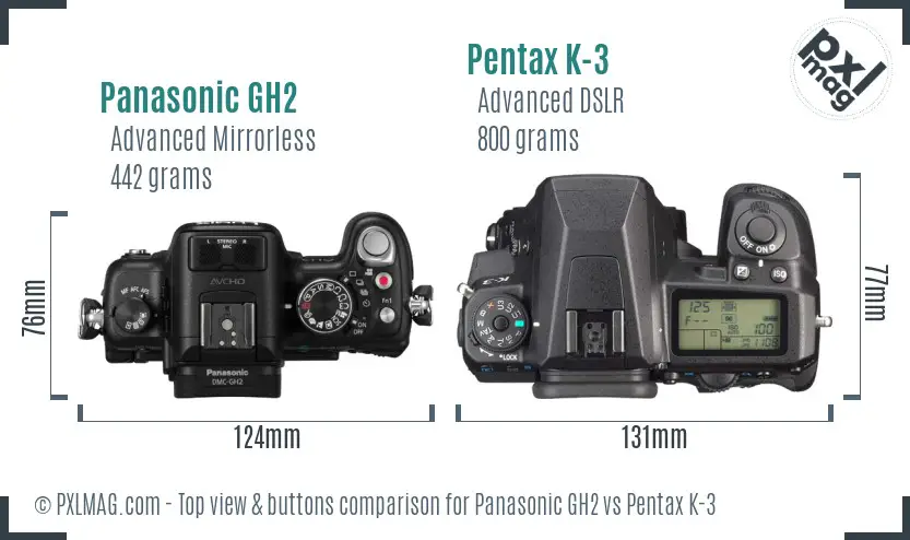 Panasonic GH2 vs Pentax K-3 top view buttons comparison