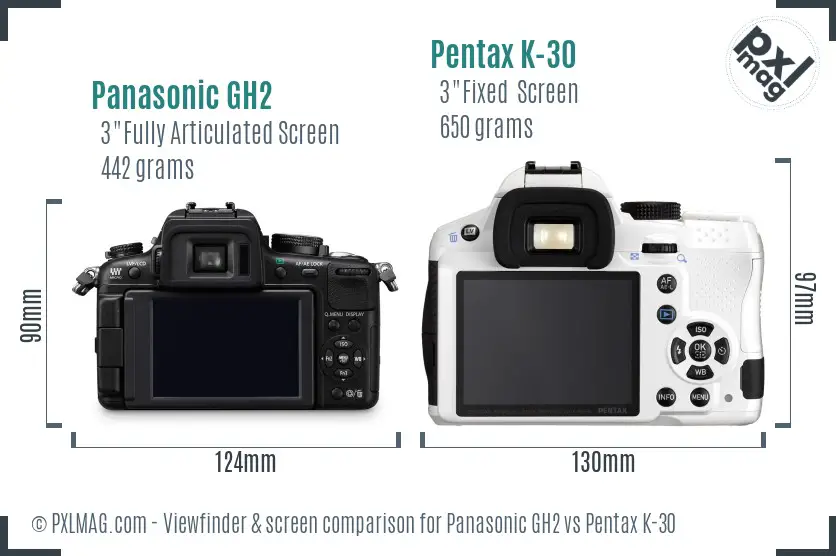 Panasonic GH2 vs Pentax K-30 Screen and Viewfinder comparison