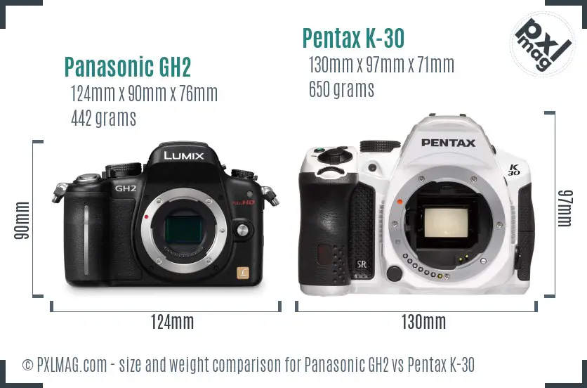 Panasonic GH2 vs Pentax K-30 size comparison