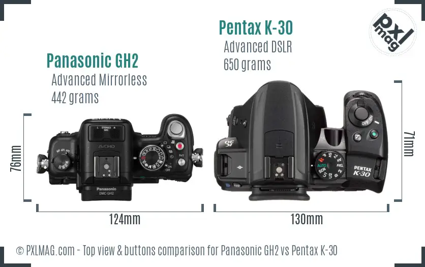 Panasonic GH2 vs Pentax K-30 top view buttons comparison