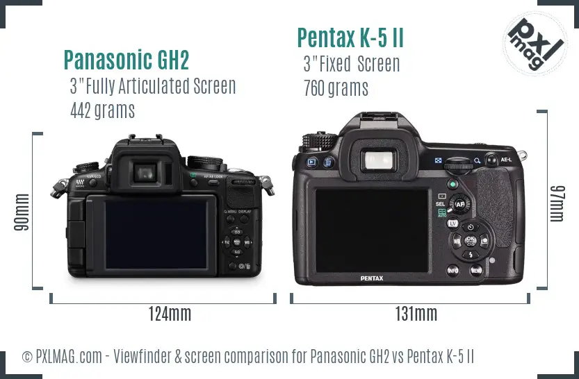 Panasonic GH2 vs Pentax K-5 II Screen and Viewfinder comparison