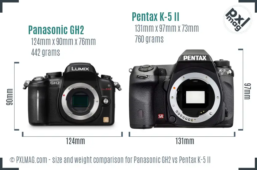 Panasonic GH2 vs Pentax K-5 II size comparison
