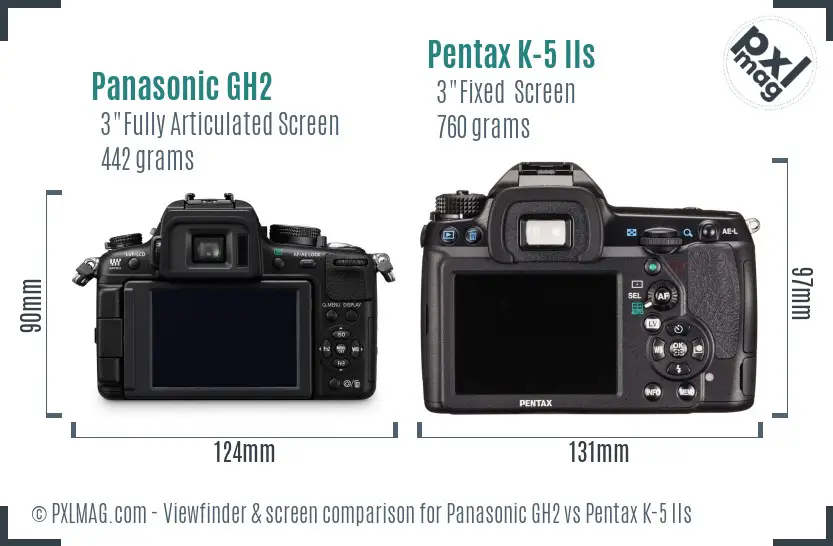 Panasonic GH2 vs Pentax K-5 IIs Screen and Viewfinder comparison