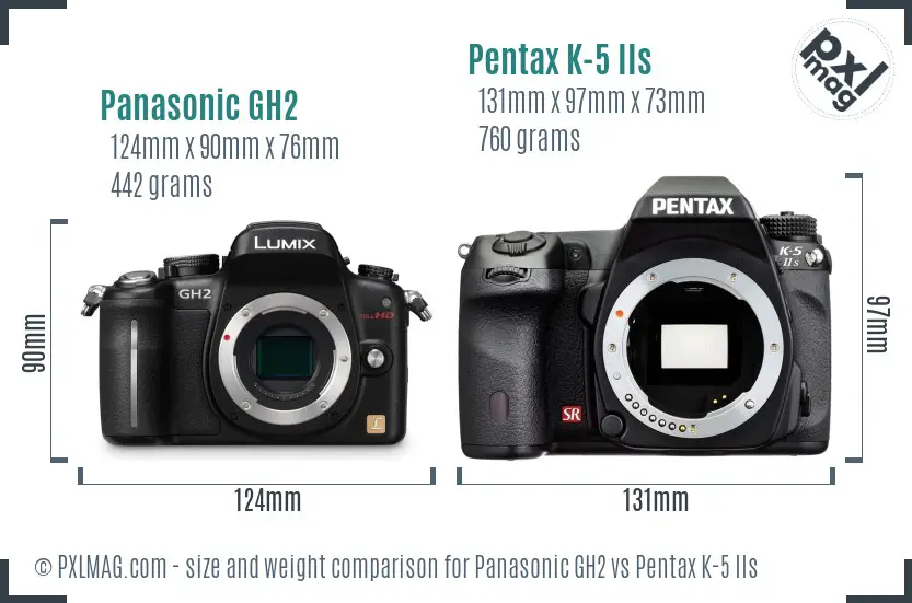 Panasonic GH2 vs Pentax K-5 IIs size comparison