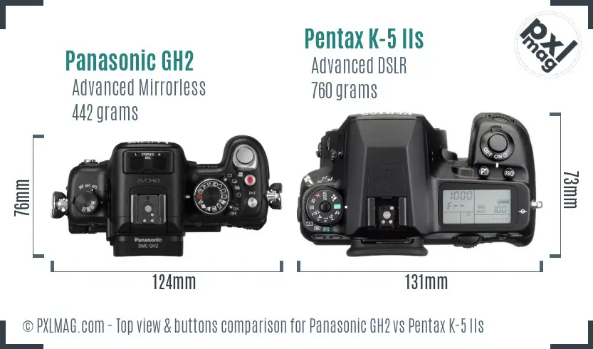 Panasonic GH2 vs Pentax K-5 IIs top view buttons comparison