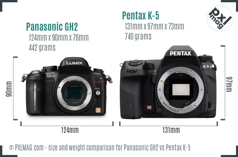 Panasonic GH2 vs Pentax K-5 size comparison