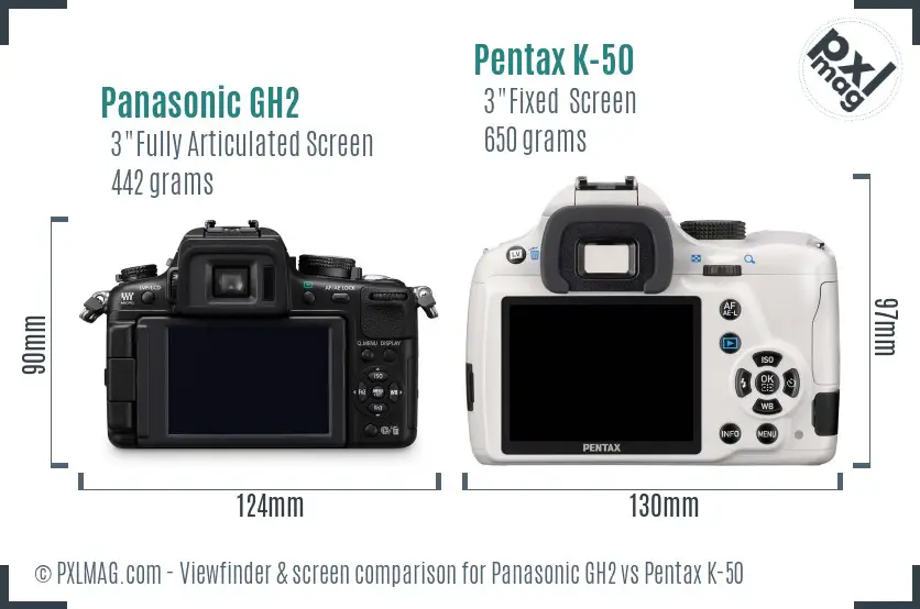 Panasonic GH2 vs Pentax K-50 Screen and Viewfinder comparison