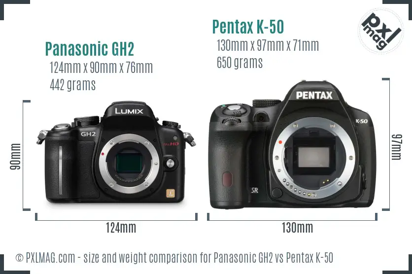 Panasonic GH2 vs Pentax K-50 size comparison