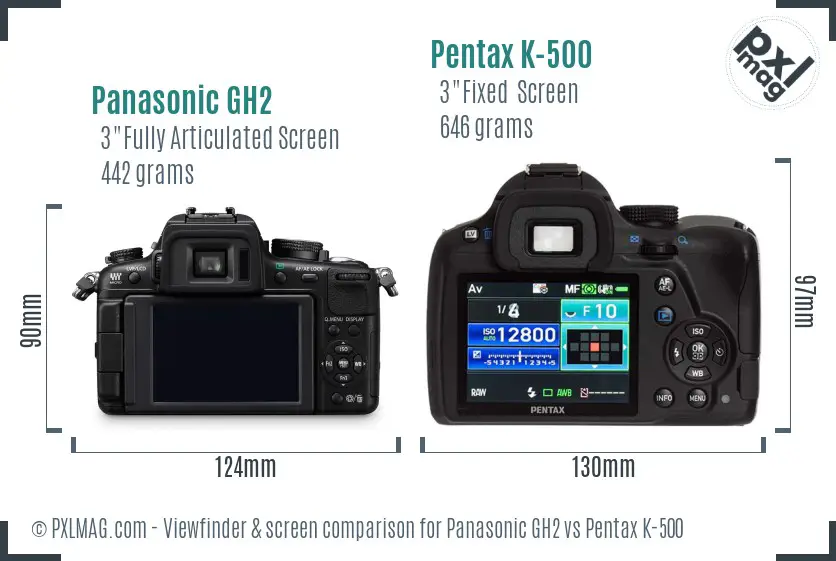 Panasonic GH2 vs Pentax K-500 Screen and Viewfinder comparison