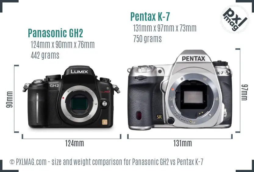 Panasonic GH2 vs Pentax K-7 size comparison
