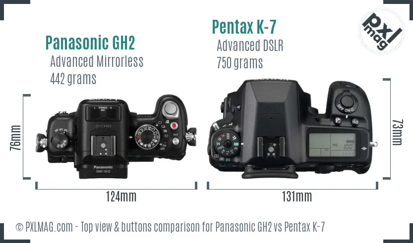 Panasonic GH2 vs Pentax K-7 top view buttons comparison