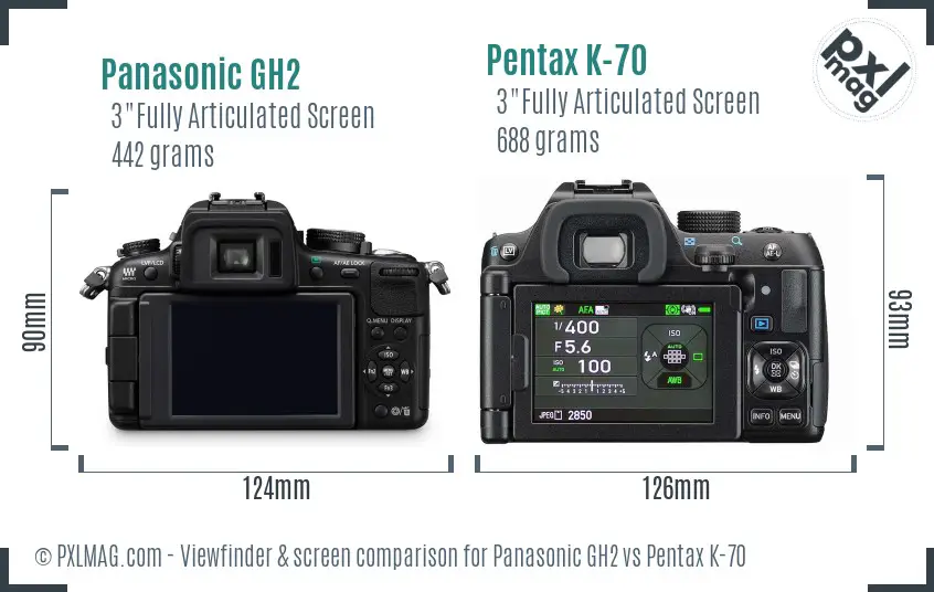 Panasonic GH2 vs Pentax K-70 Screen and Viewfinder comparison
