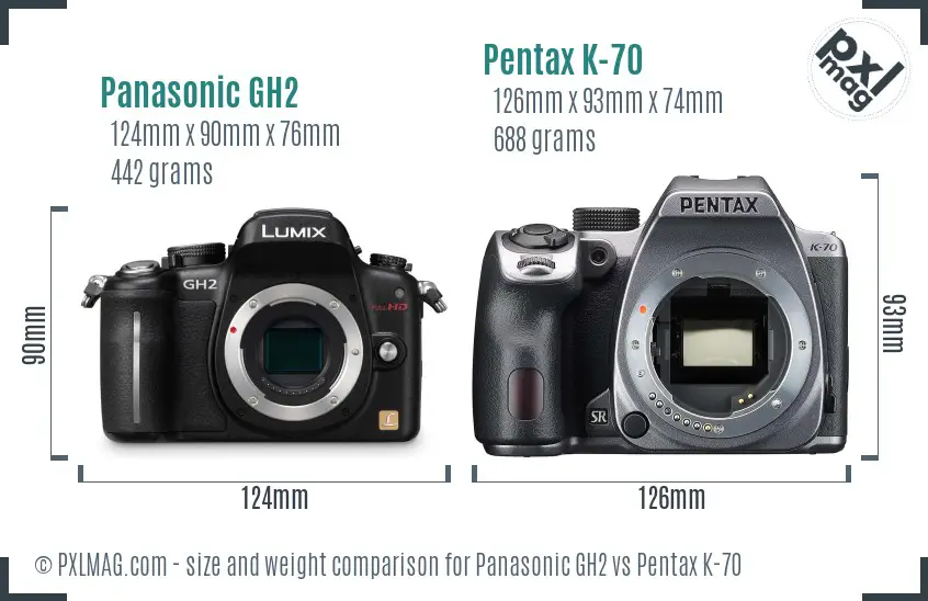 Panasonic GH2 vs Pentax K-70 size comparison