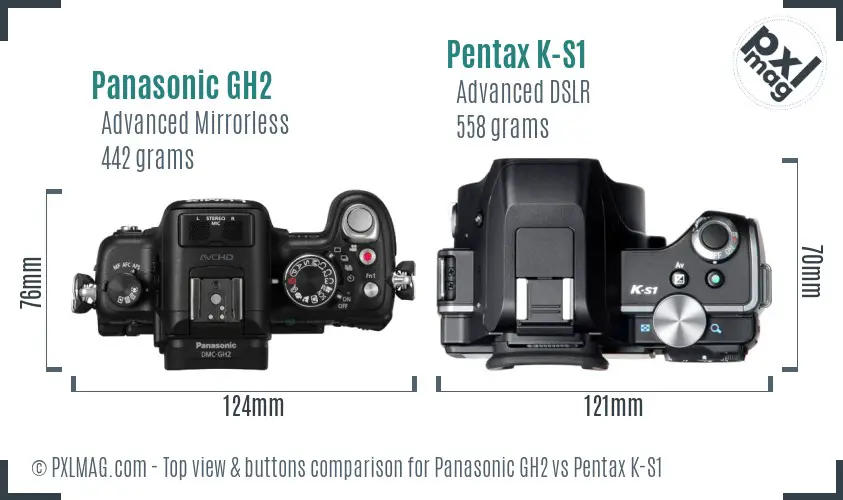 Panasonic GH2 vs Pentax K-S1 top view buttons comparison