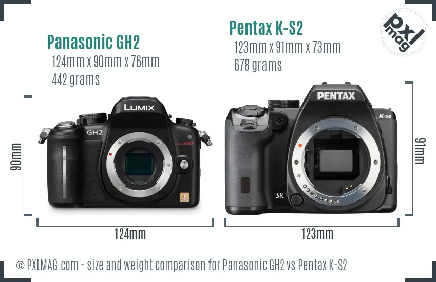 Panasonic GH2 vs Pentax K-S2 size comparison