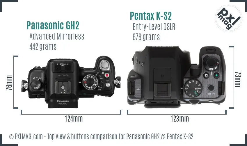 Panasonic GH2 vs Pentax K-S2 top view buttons comparison