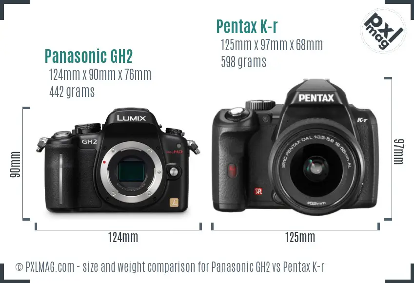 Panasonic GH2 vs Pentax K-r size comparison