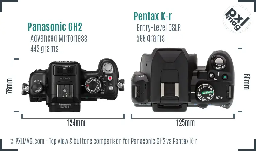 Panasonic GH2 vs Pentax K-r top view buttons comparison