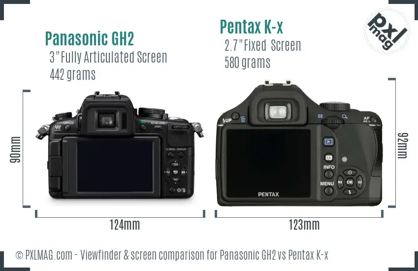 Panasonic GH2 vs Pentax K-x Screen and Viewfinder comparison