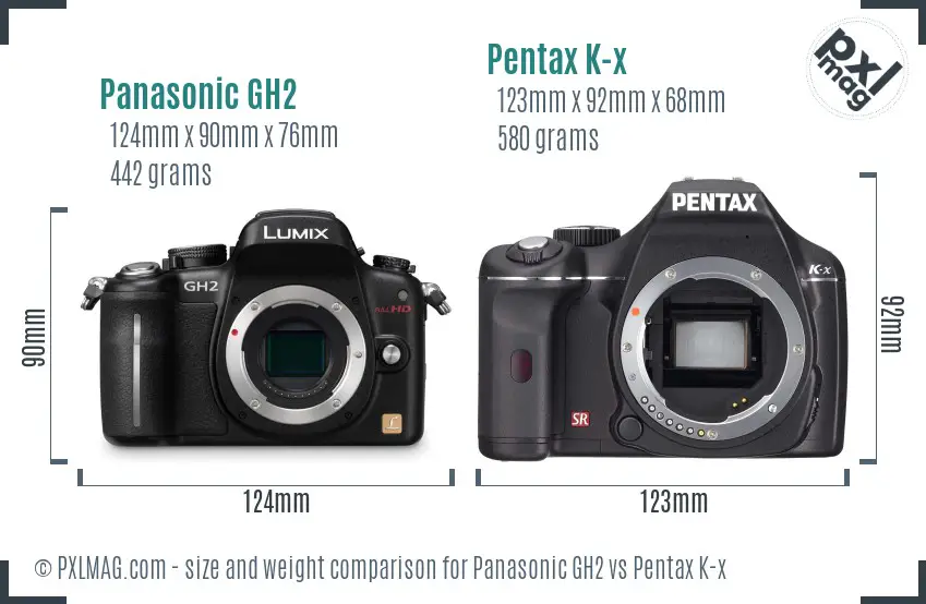Panasonic GH2 vs Pentax K-x size comparison