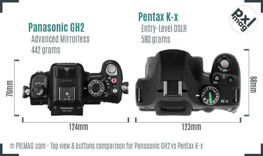 Panasonic GH2 vs Pentax K-x top view buttons comparison