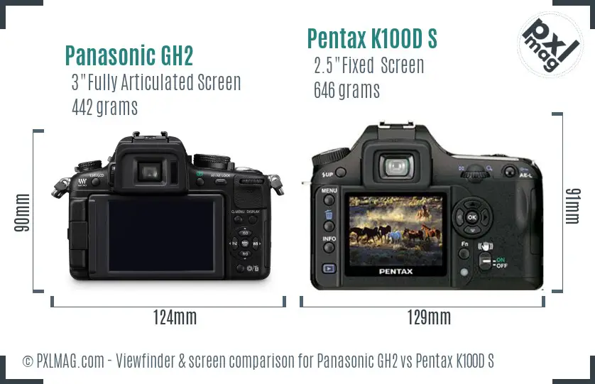 Panasonic GH2 vs Pentax K100D S Screen and Viewfinder comparison