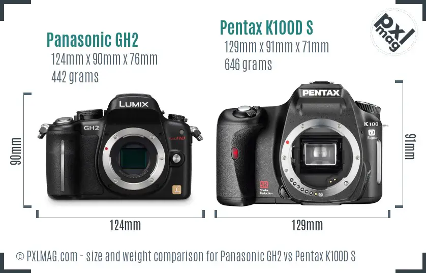 Panasonic GH2 vs Pentax K100D S size comparison